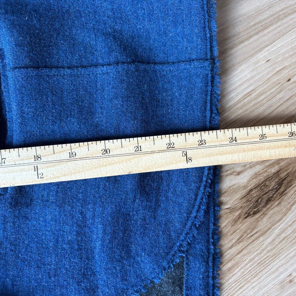Eileen Fisher Blue Wool Snap Closure Fringe edges size PL - Picture 7 of 8